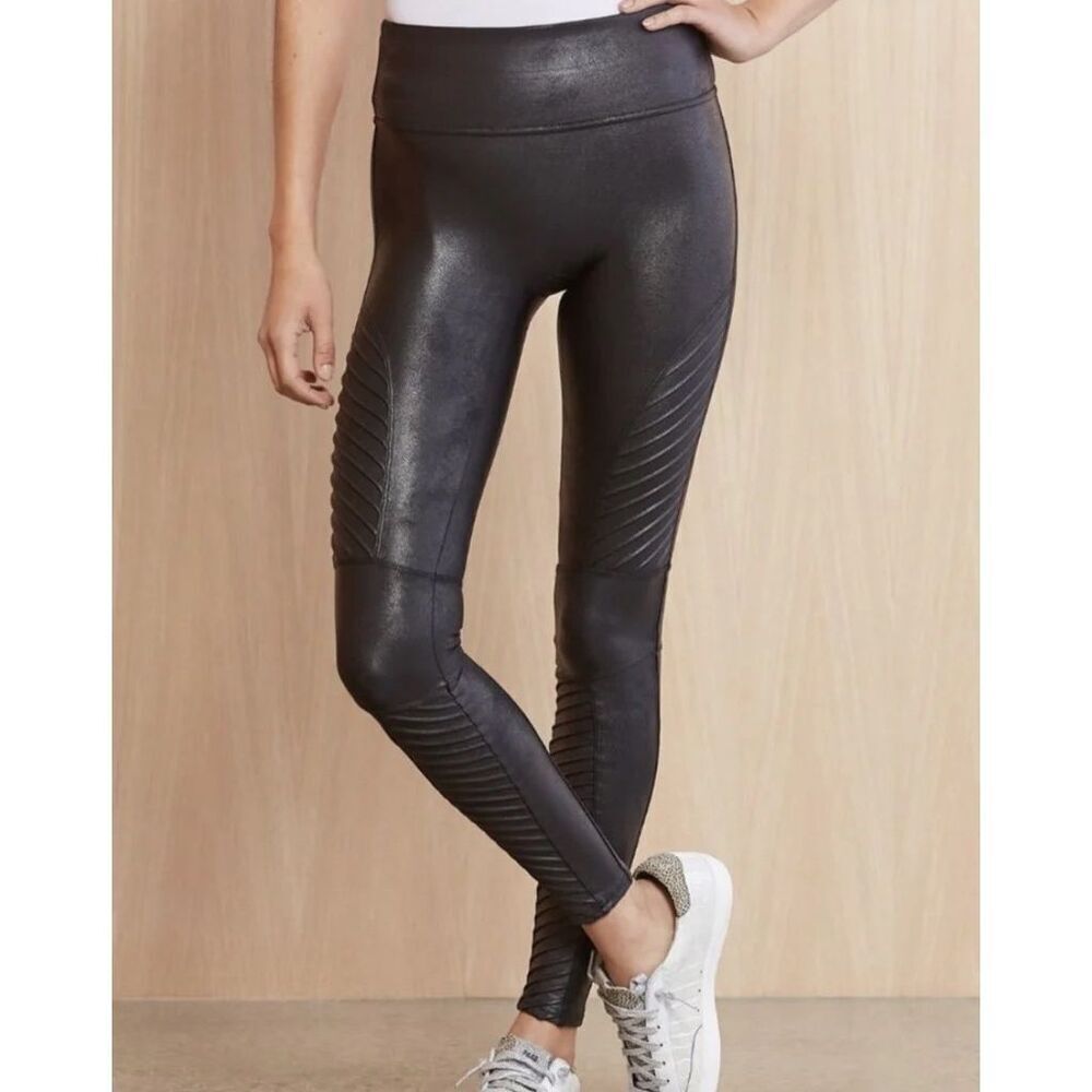 Spanx Moto Faux Leather Leggings in Black Medium